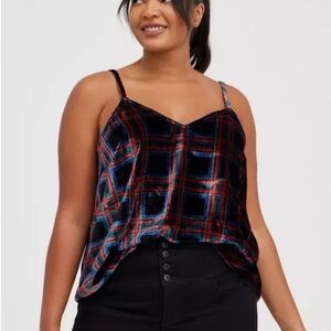 NWT Torrid Plaid Velvet Cami Top Sleeveless V-Neck Holiday Party Plus Size